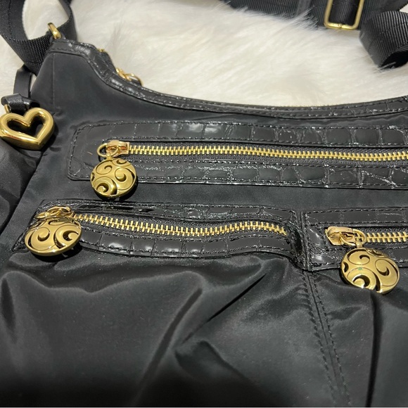 Brighton Black Nylon Crocodile Embossed Adjustable Strap Gold Accent Bag -- OS - Picture 8 of 11